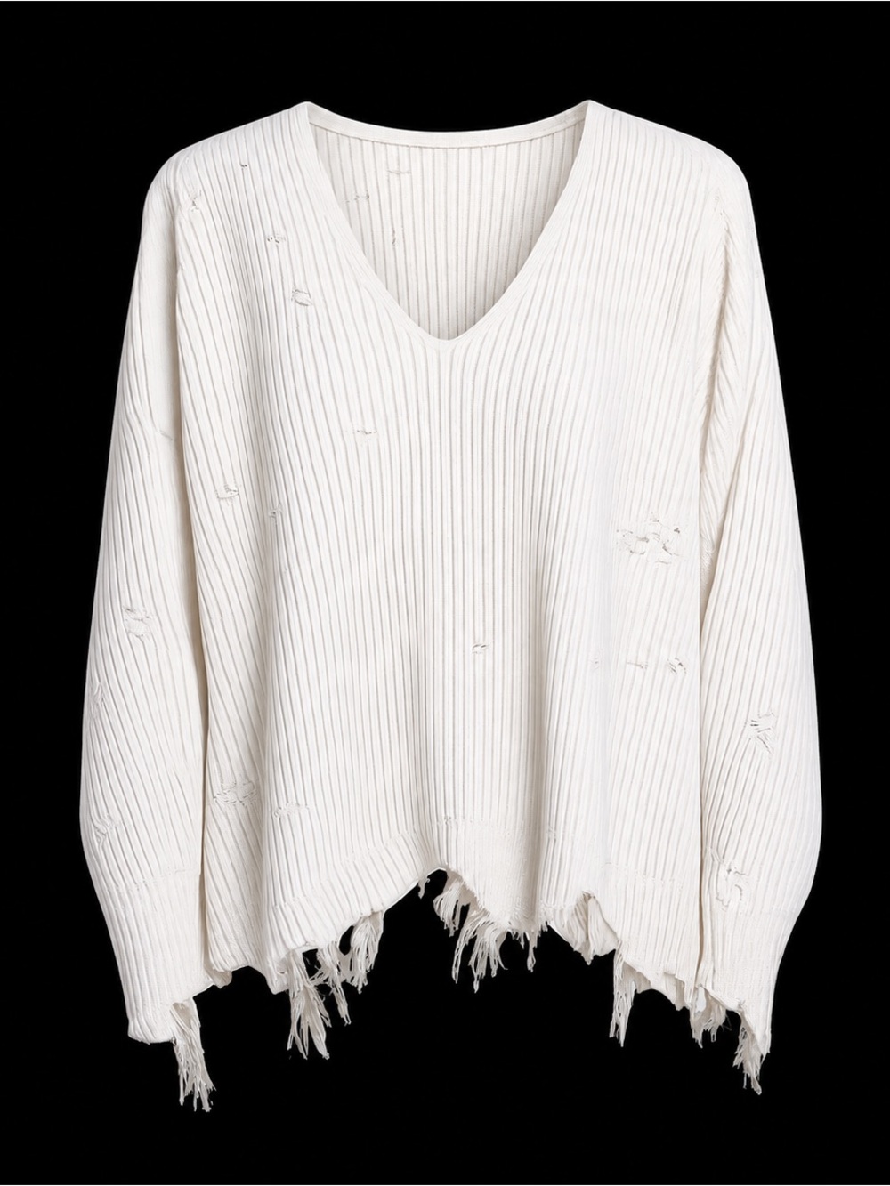 NU Denmark Distressed Pullover Sweater Women L Unique Frayed Grunge Thrash Boho